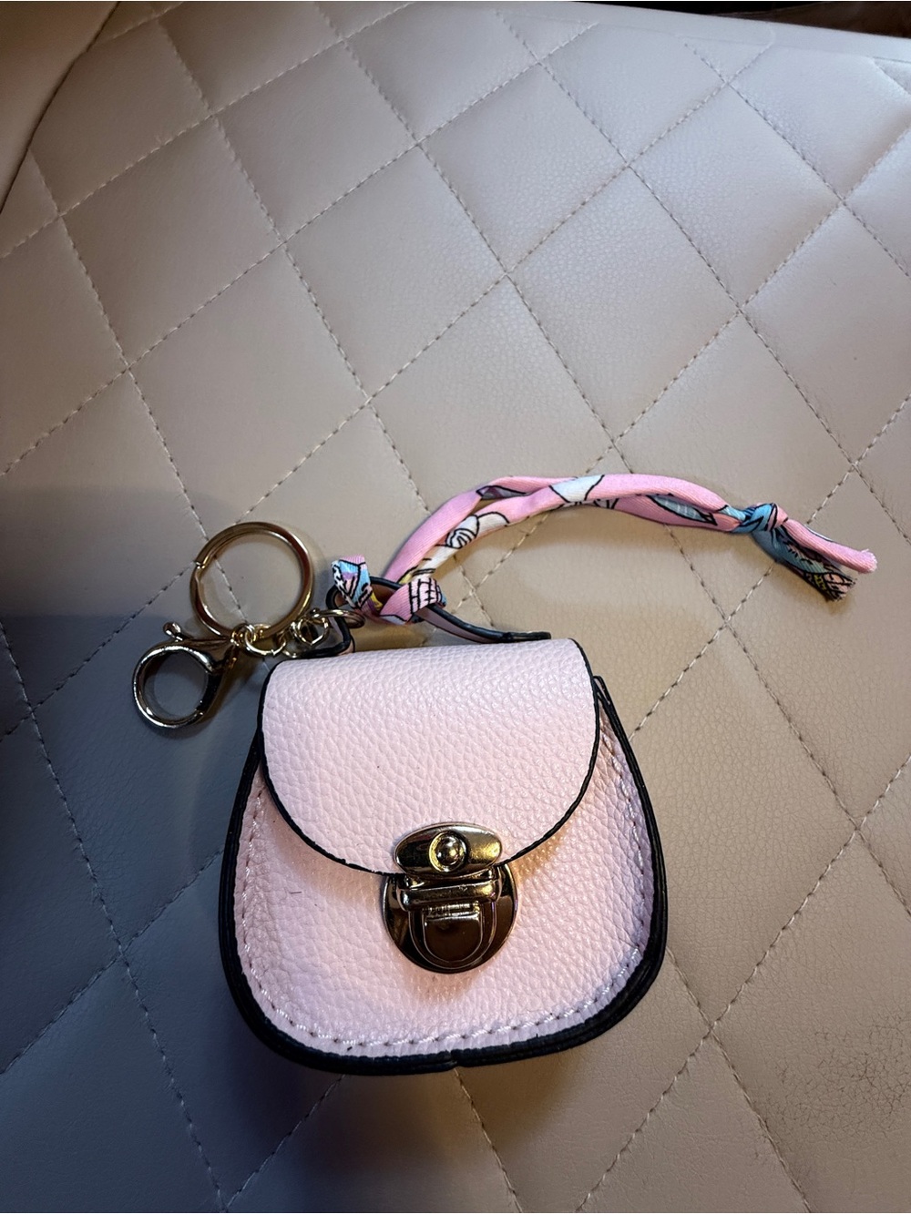 Pink Mini Leather Keychain Purse with Scarf Tie